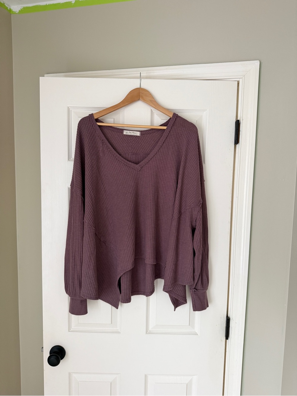 We The Free Cozy Waffle Knit V-Neck Top in Mauve